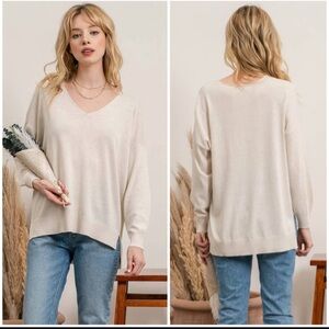 Oversized Oatmeal V-neck Sweater, NEW, Boutique